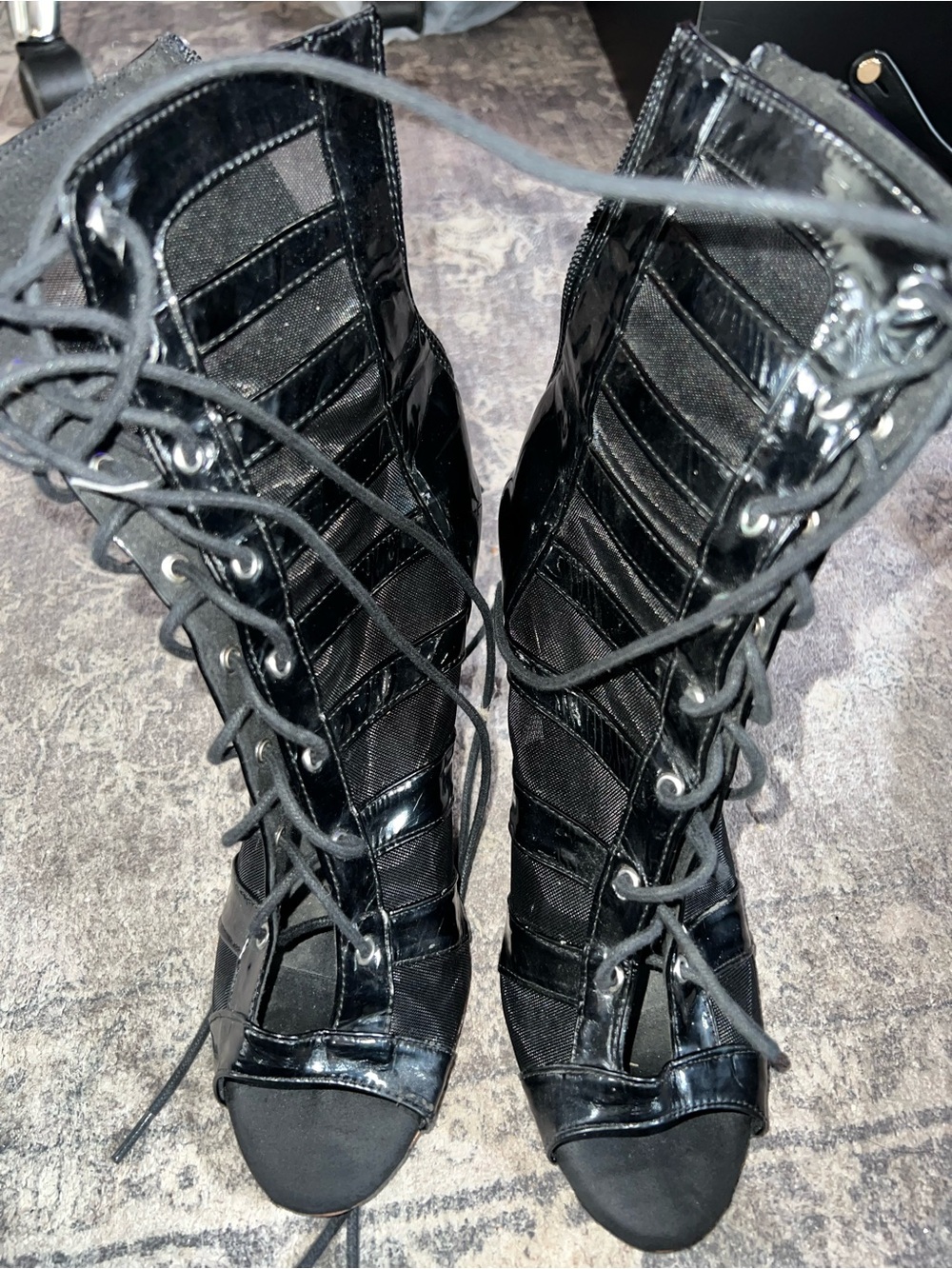 Burju Lace-Up Peep-Toe Women's Dance Heels in Black